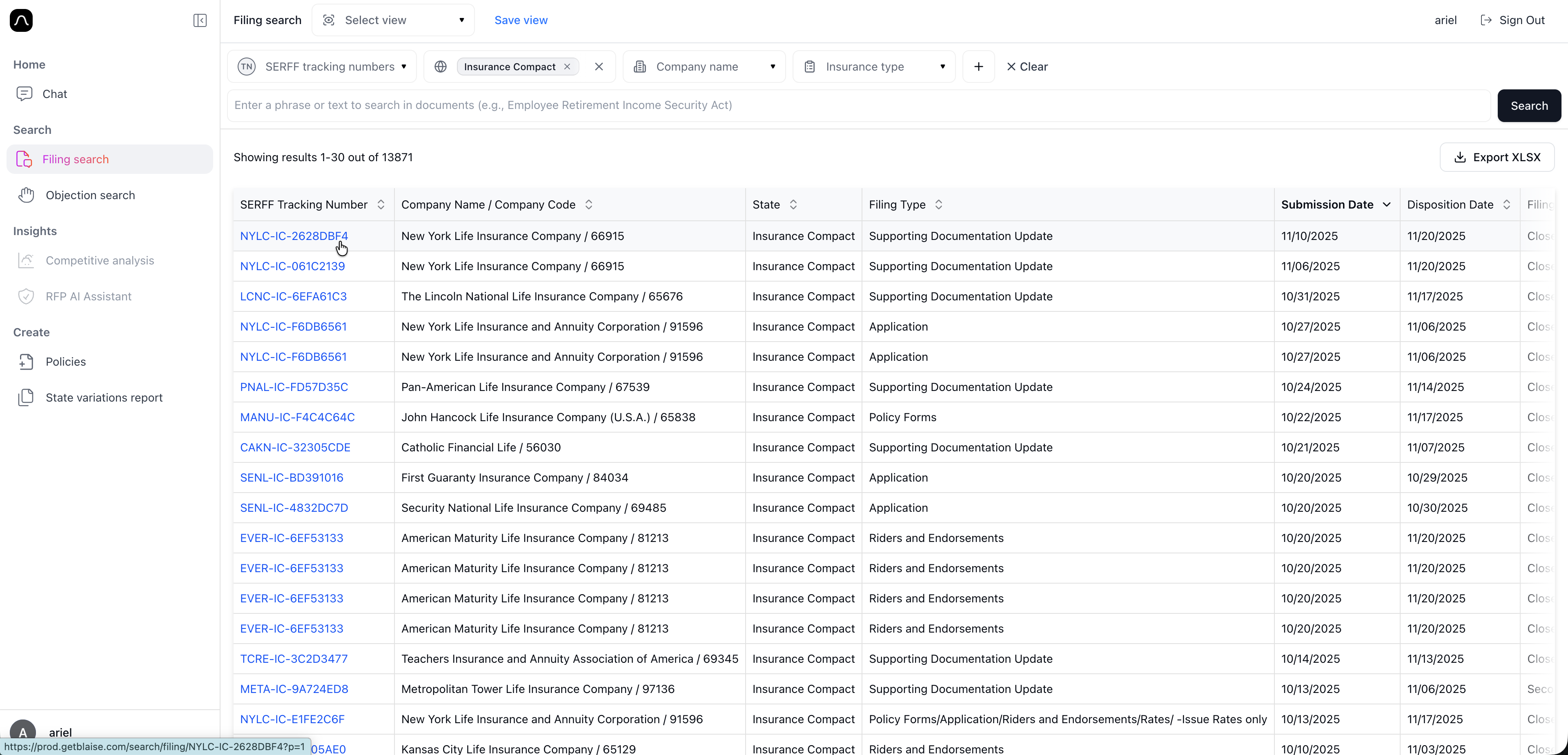 Blue tracking number