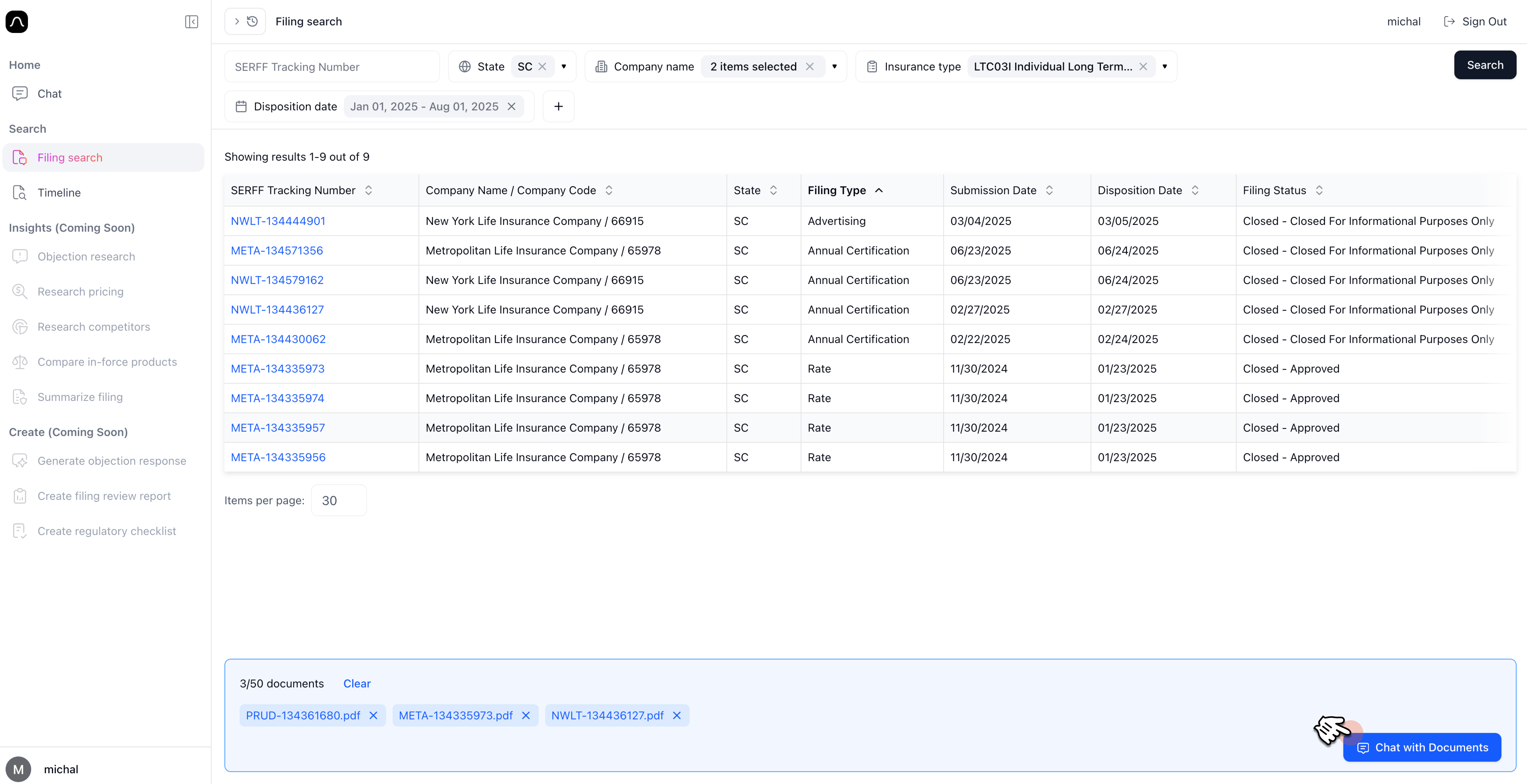 Chat with documents button