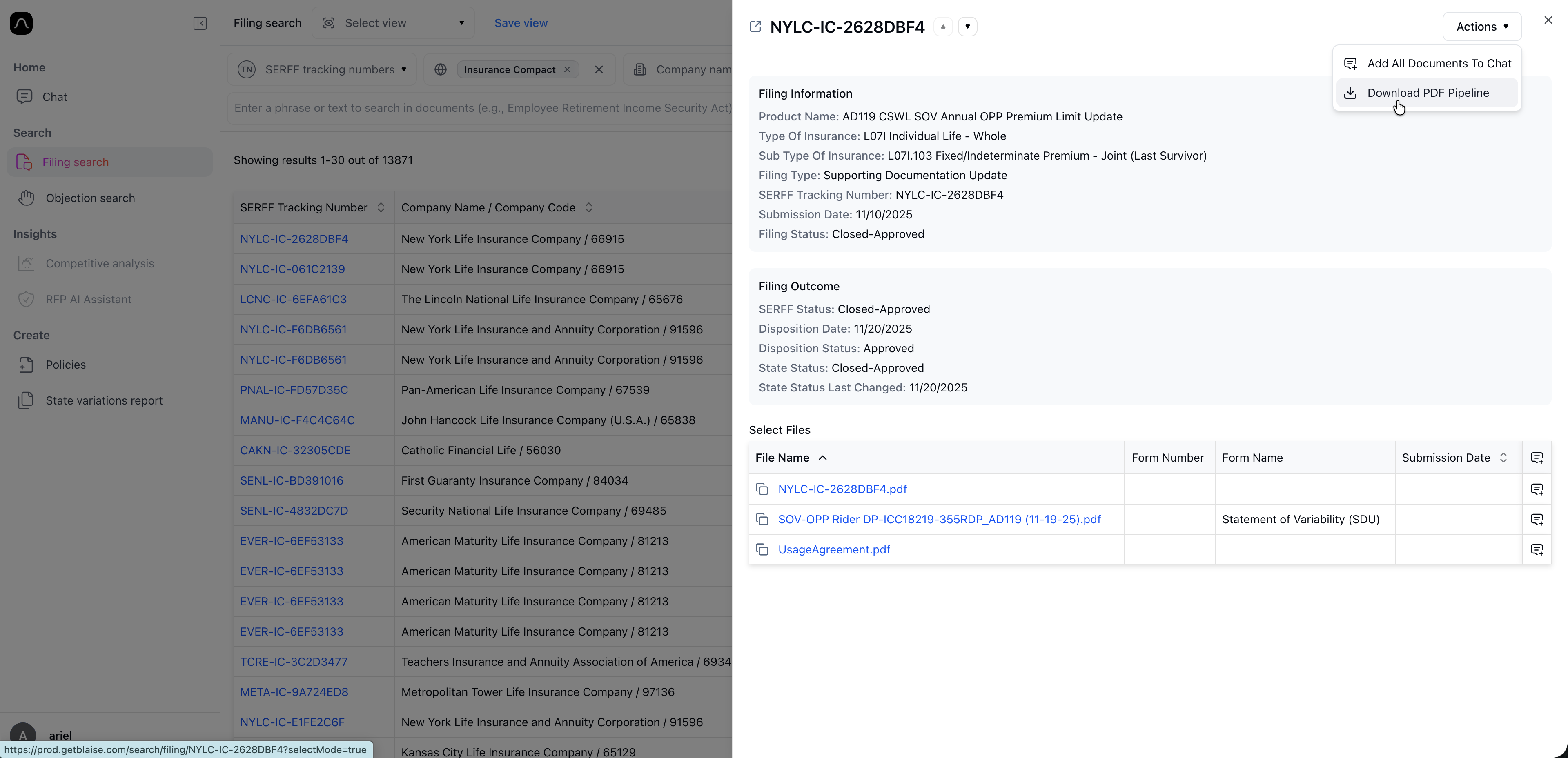PDF pipeline button location