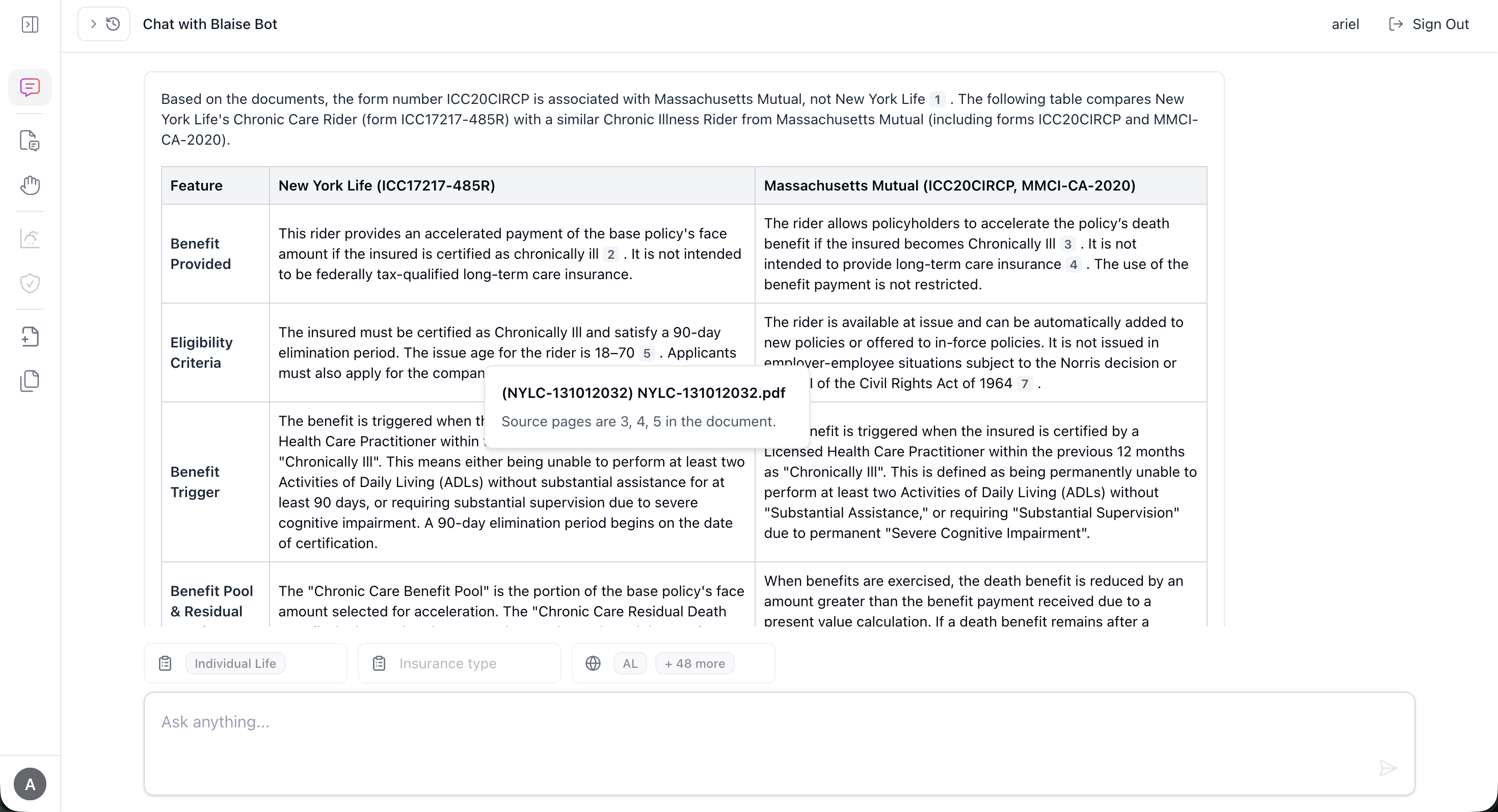 Chat sources document view